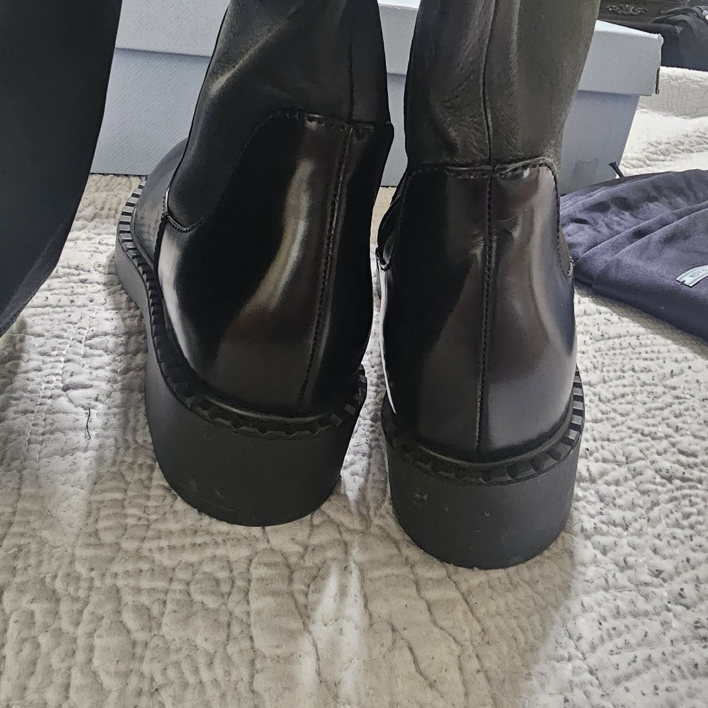 Prada Stretch Leather Tall Black Boots Size 37 - Picture 10 of 16